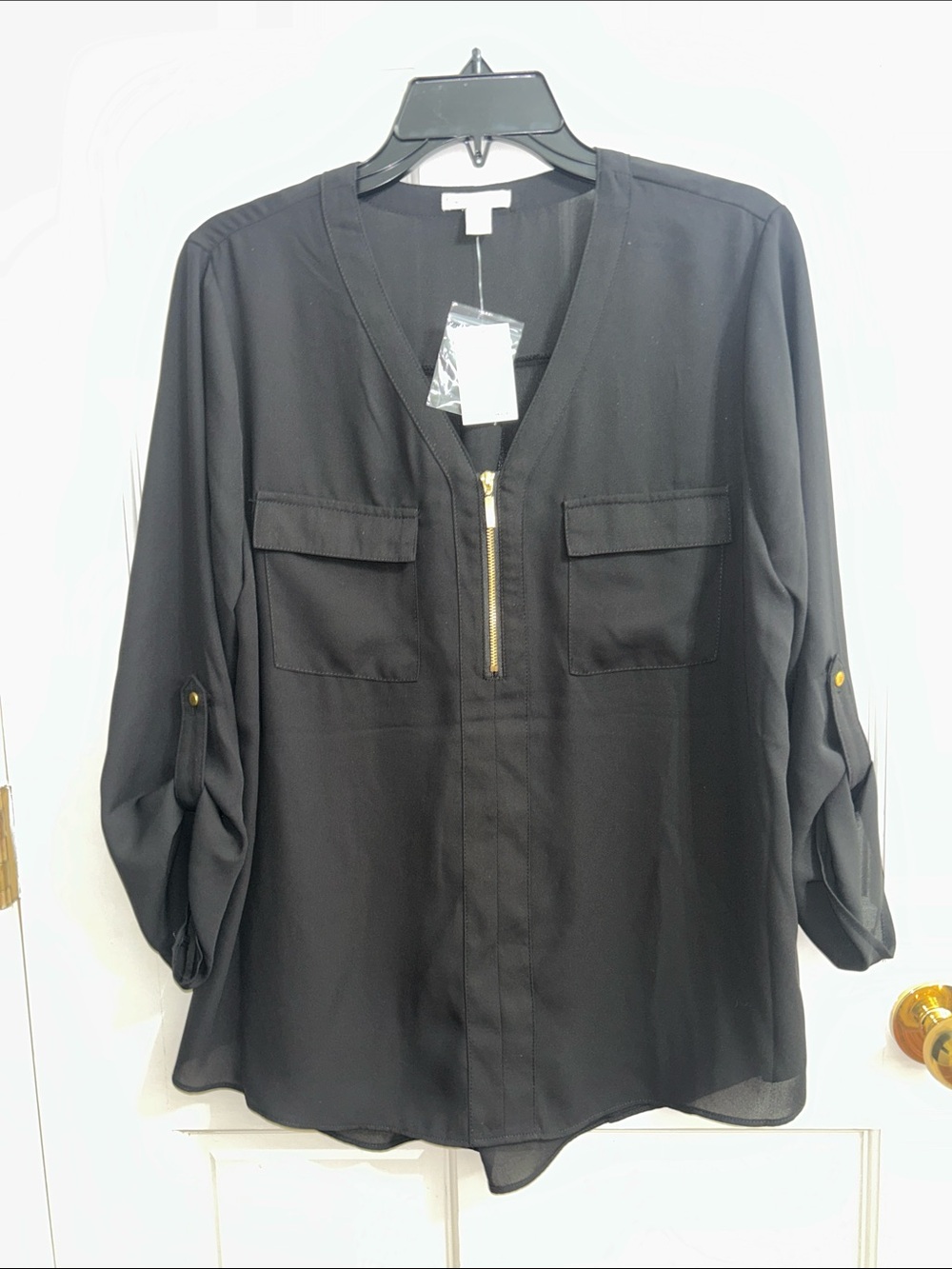 Women’s Cato Black Zip-Front Blouse - Classic